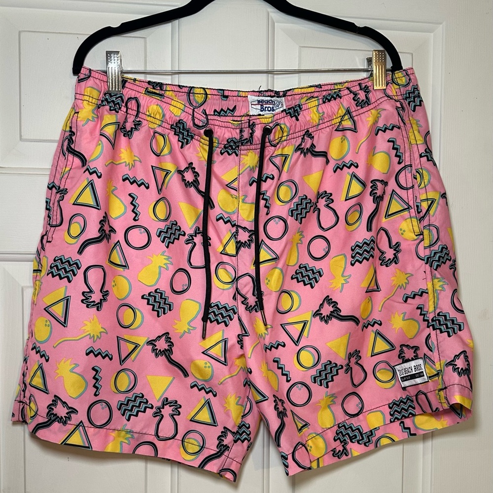 Beach Bros‎ 80’s Swim Trunks Men’s XL Retro Pink Hawaiian .